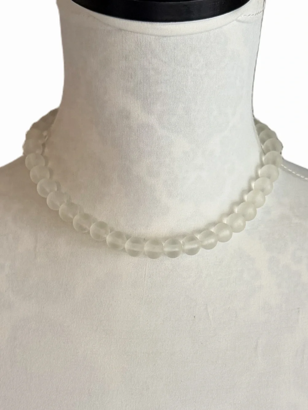 Frosted Glass Bead Necklace | Matte White Beads | Minimalist Vintage Style